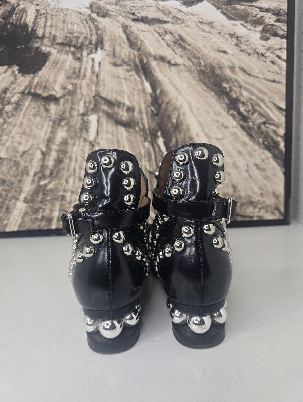 Jeffrey Campbell Black Studded Ankle Boots Rylance Leather Booties Rocker EUC - Picture 2 of 9